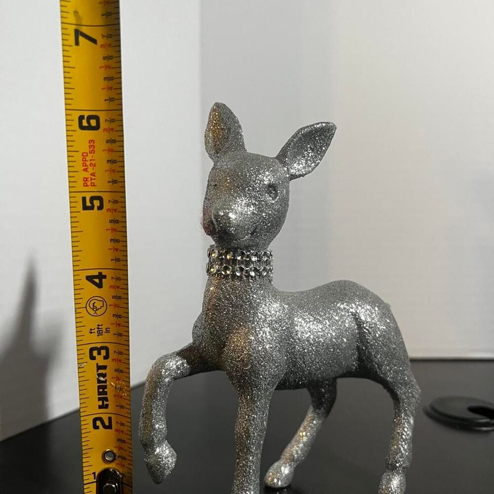 Glittery Silver Reindeer Deer Statue Gem Collar Christmas Tabletop Decor 6.5"